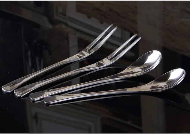 Alt view image 4 of 7 - VANRA 5in 4-Piece Flatware Set - Silver Stainless Steel - 2 Forks and 2 Spoons - Salad, Teaspoon, Cocktail, Coffee, Serving, Appetizer