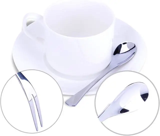 Alt view image 6 of 7 - VANRA 5in 4-Piece Flatware Set - Silver Stainless Steel - 2 Forks and 2 Spoons - Salad, Teaspoon, Cocktail, Coffee, Serving, Appetizer