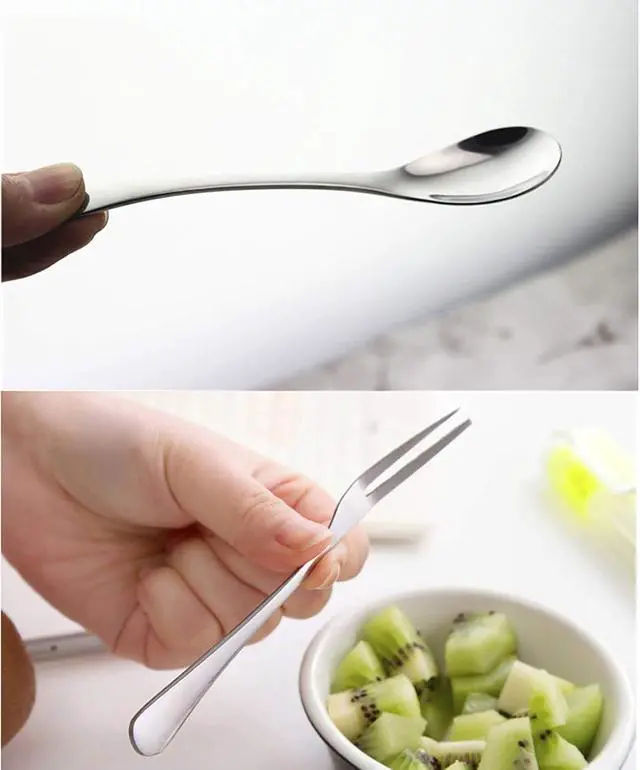 Alt view image 7 of 7 - VANRA 5in 4-Piece Flatware Set - Silver Stainless Steel - 2 Forks and 2 Spoons - Salad, Teaspoon, Cocktail, Coffee, Serving, Appetizer