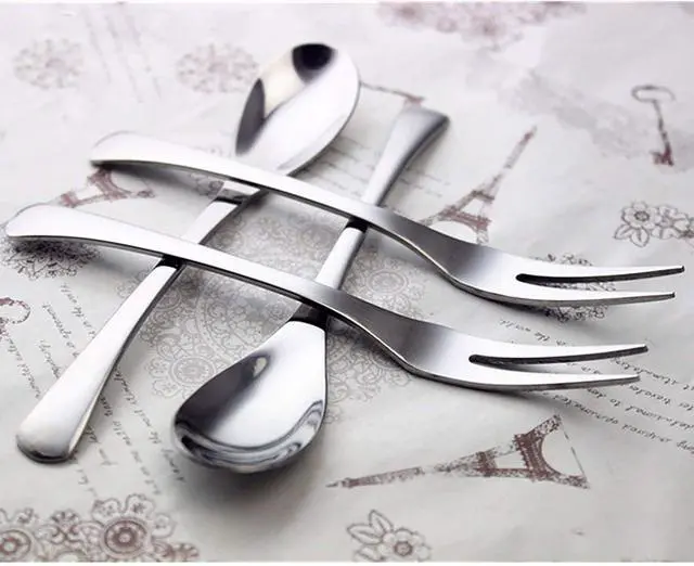 Alt view image 5 of 7 - VANRA 5in 4-Piece Flatware Set - Silver Stainless Steel - 2 Forks and 2 Spoons - Salad, Teaspoon, Cocktail, Coffee, Serving, Appetizer