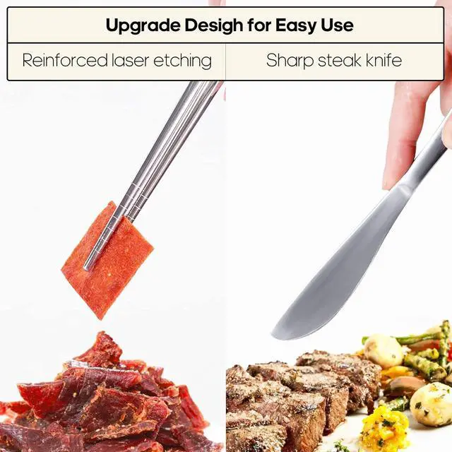 Alt view image 4 of 7 - Travel Utensils with Case, Quatish Portable Silverware Set for Work, Stainless Steel Reusable Travel Cutlery, Fork and Spoon Set for Camping, Picnic, Gadgets, Lunch Box for Men, Christmas Gift, Silver