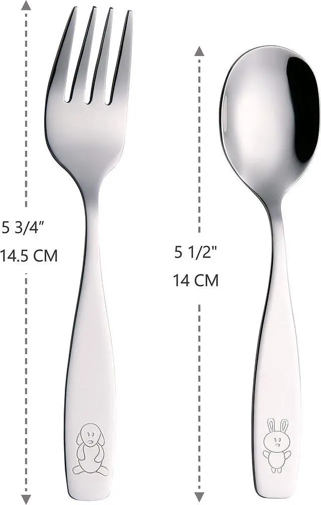 Alt view image 2 of 6 - ANNOVA Kids Silverware 6 Pieces Children's Safe Flatware Set Stainless Steel - 3 x Forks, 3 x Children Dinner Spoons, Toddler Utensils, Metal Cutlery Set for LunchBox (Engraved Dog Bunny)
