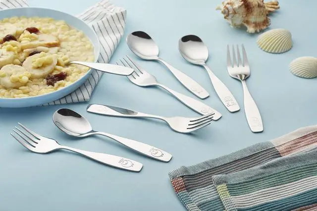 Alt view image 6 of 6 - ANNOVA Kids Silverware 6 Pieces Children's Safe Flatware Set Stainless Steel - 3 x Forks, 3 x Children Dinner Spoons, Toddler Utensils, Metal Cutlery Set for LunchBox (Engraved Dog Bunny)