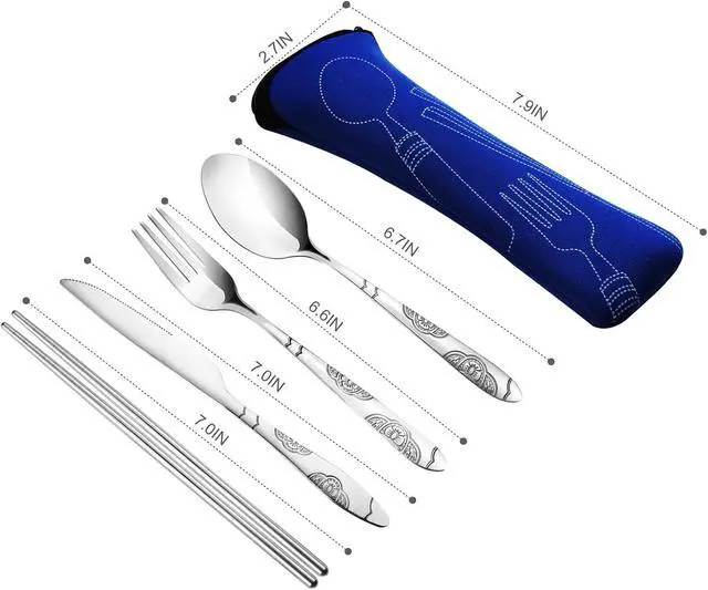 Alt view image 4 of 7 - 20PCS Premium Travel Utensils With Case, Stainless Steel Reusable Portable Utensils Set With Case, Lengnoyp Travel Silverware Set With Case for Lunch Box Camping, Silver