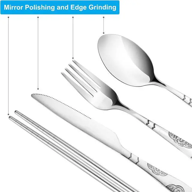 Alt view image 5 of 7 - 20PCS Premium Travel Utensils With Case, Stainless Steel Reusable Portable Utensils Set With Case, Lengnoyp Travel Silverware Set With Case for Lunch Box Camping, Silver