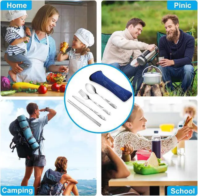Alt view image 6 of 7 - 20PCS Premium Travel Utensils With Case, Stainless Steel Reusable Portable Utensils Set With Case, Lengnoyp Travel Silverware Set With Case for Lunch Box Camping, Silver