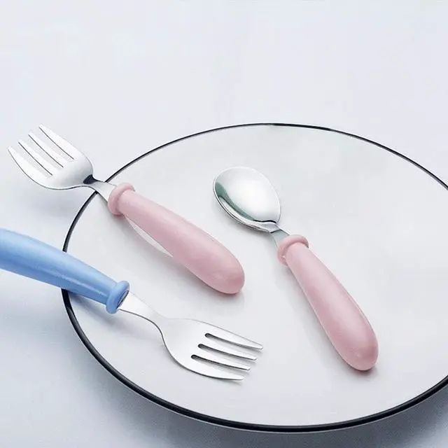 Alt view image 7 of 7 - 4 Pcs Toddler Fork and Spoon Set with Case, Stainless Steel, Blue Pink