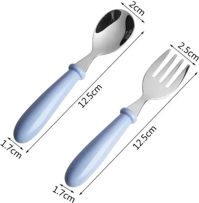 Alt view image 3 of 7 - 4 Pcs Toddler Fork and Spoon Set with Case, Stainless Steel, Blue Pink