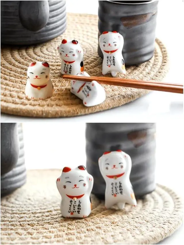 Alt view image 2 of 3 - Cute Cat Chopsticks Rest Dinner Spoon Stand Knife Fork Holder, Valentine's Day present (5pcs White)