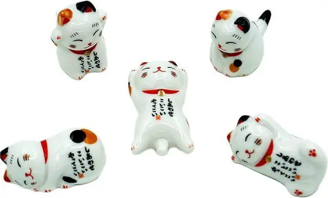 Main image of Cute Cat Chopsticks Rest Dinner Spoon Stand Knife Fork Holder, Valentine's Day present (5pcs White)