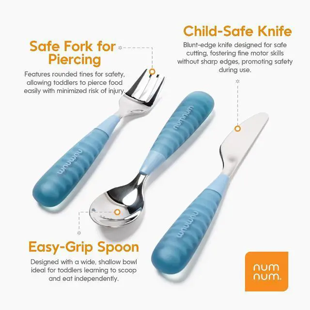 Alt view image 5 of 7 - NumNum Toddler Utensils Silverware Set 2+ Yrs, 3-Pack Blue
