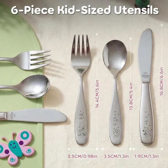 Alt view image 6 of 7 - Lehoo Castle 6-Piece Kids Silverware Set, Stainless Steel Toddler Utensils