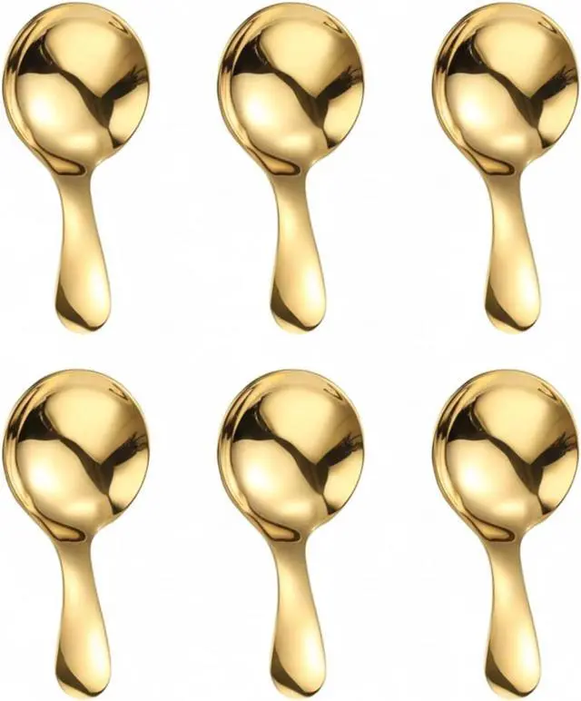 Main image of 6PCS Mini Gold Spoons, Short Handle Scoops for Salt Sugar Coffee Tea Dessert Condiments - Small Canister Scoops for Candy Buffet (Gold)