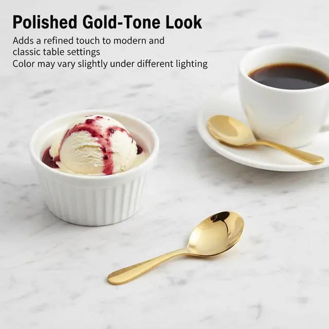 Alt view image 5 of 6 - 6PCS Mini Gold Spoons, Short Handle Scoops for Salt Sugar Coffee Tea Dessert Condiments - Small Canister Scoops for Candy Buffet (Gold)