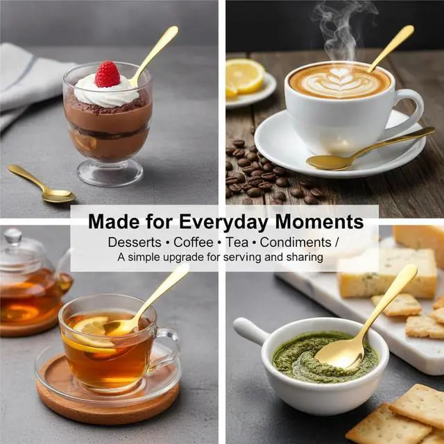 Alt view image 6 of 6 - 6PCS Mini Gold Spoons, Short Handle Scoops for Salt Sugar Coffee Tea Dessert Condiments - Small Canister Scoops for Candy Buffet (Gold)