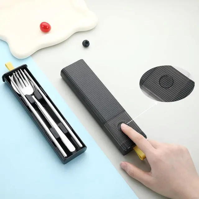 Alt view image 2 of 7 - DEVICO Travel Utensils with Case, 4Pcs Korean Chopsticks Fork and Spoon Set