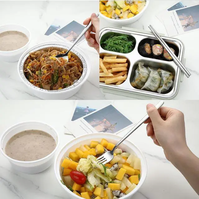 Alt view image 4 of 7 - DEVICO Travel Utensils with Case, 4Pcs Korean Chopsticks Fork and Spoon Set