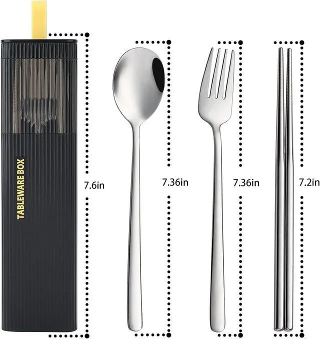 Alt view image 7 of 7 - DEVICO Travel Utensils with Case, 4Pcs Korean Chopsticks Fork and Spoon Set