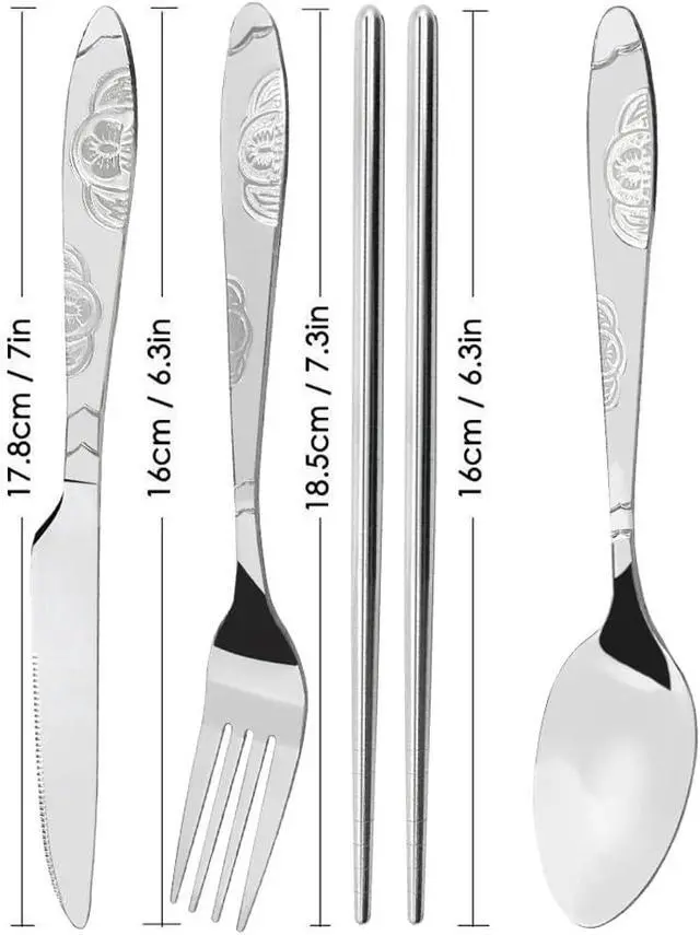 Alt view image 2 of 7 - 3 Pack Camping Silverware Set, CKANDAY 12 Pcs Knife Fork Spoon Chopsticks Stainless Steel with Carrying Case Rustproof Tableware Flatware for Traveling Picnic Working Hiking-Red/Green/Orange