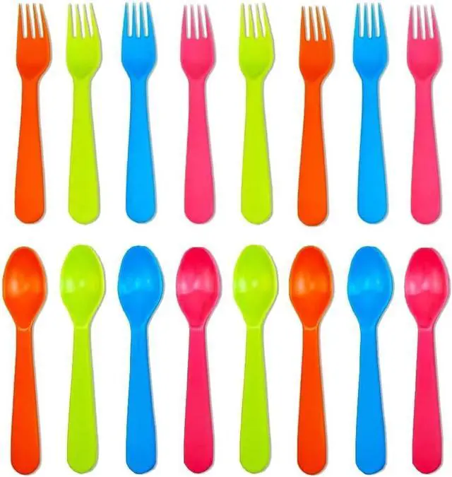 Main image of Jawbush 16 Pcs Kids Utensils, Plastic Kids Forks and Spoons, Reusable Toddler Utensils, Durable Flatware Set for Lunch Box, Easy to Use, BPA Free