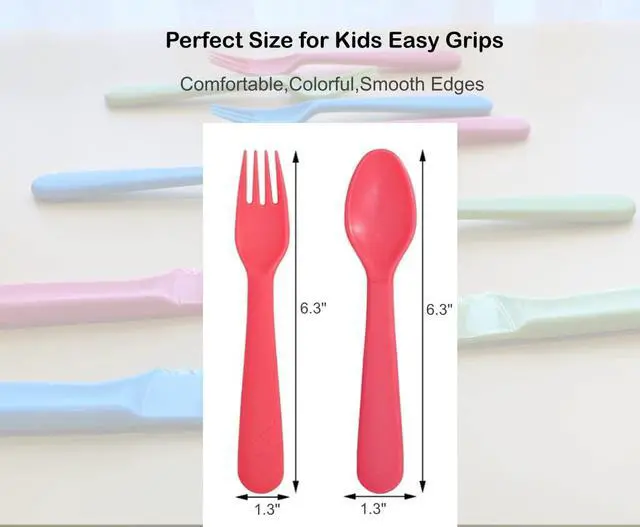 Alt view image 3 of 7 - Jawbush 16 Pcs Kids Utensils, Plastic Kids Forks and Spoons, Reusable Toddler Utensils, Durable Flatware Set for Lunch Box, Easy to Use, BPA Free