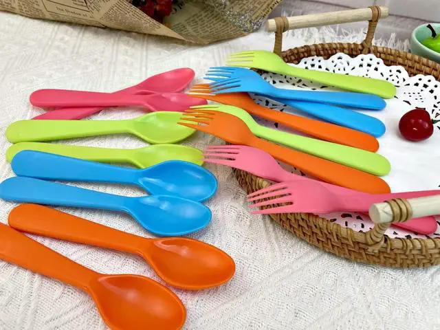 Alt view image 6 of 7 - Jawbush 16 Pcs Kids Utensils, Plastic Kids Forks and Spoons, Reusable Toddler Utensils, Durable Flatware Set for Lunch Box, Easy to Use, BPA Free
