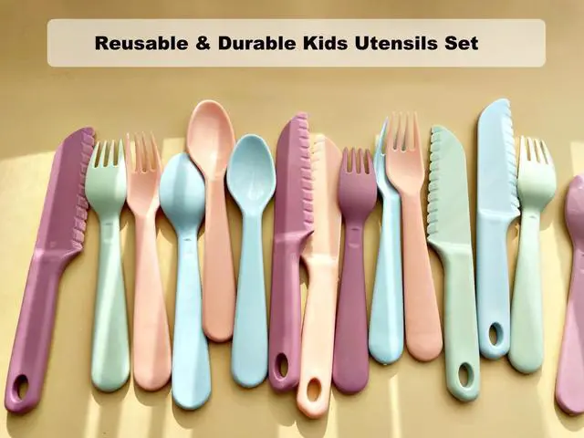 Alt view image 3 of 6 - 16Pcs Kids Plastic Forks, Macaron-Colored Kids Eating Utensils, Reusable Toddler Silverware Set, BPA Free, Ideal for School Lunch, Camping, Travel, Party Favors, Dishwasher Safe