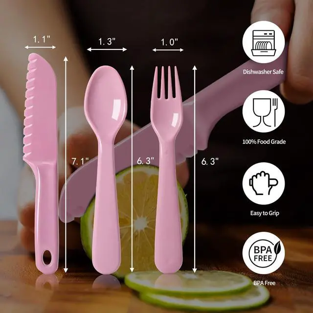 Alt view image 5 of 6 - 16Pcs Kids Plastic Forks, Macaron-Colored Kids Eating Utensils, Reusable Toddler Silverware Set, BPA Free, Ideal for School Lunch, Camping, Travel, Party Favors, Dishwasher Safe