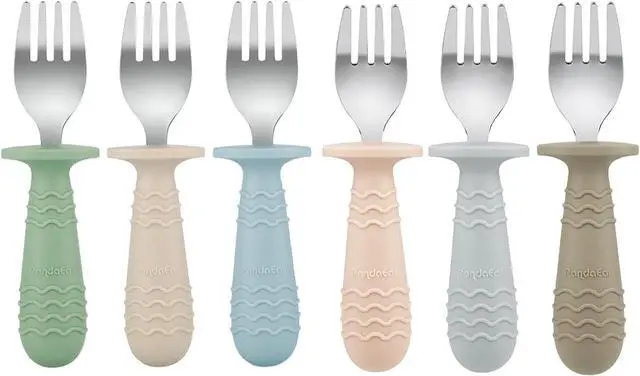 Main image of PandaEar 6 Pack Toddler Forks, 18/8 Stainless Steel with Silicone Handle