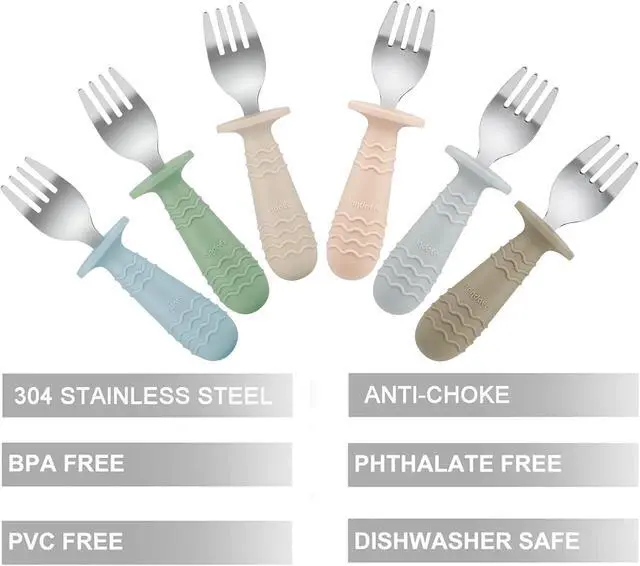 Alt view image 3 of 7 - PandaEar 6 Pack Toddler Forks, 18/8 Stainless Steel with Silicone Handle