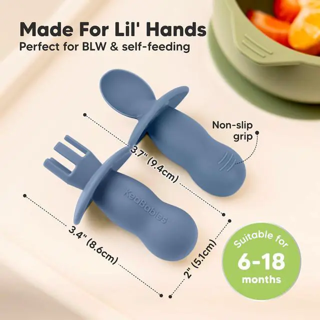 Alt view image 3 of 7 - KeaBabies 4-Pack Silicone Baby Spoons and Forks Set, BLW, BPA-Free (Slate)