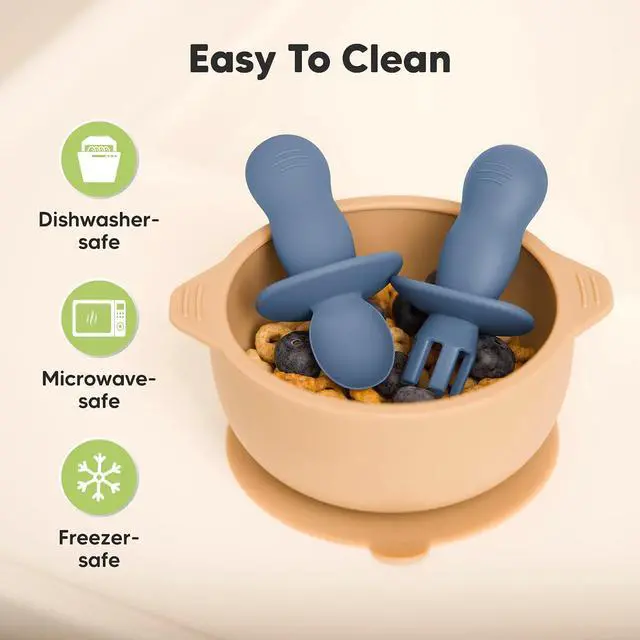 Alt view image 5 of 7 - KeaBabies 4-Pack Silicone Baby Spoons and Forks Set, BLW, BPA-Free (Slate)