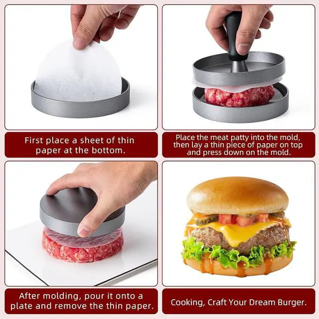 Alt view image 4 of 6 - Burger Press 100 Patty Papers Set,4.6 Inch Round SmasherGrill Press