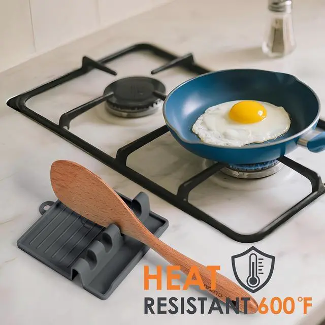 Alt view image 4 of 5 - 600°F Heat Resistant Silicone Spoon Rest, Multiple Utensil Rest, BPA Free Easy to Clean Dishwasher Safe, (Grey)