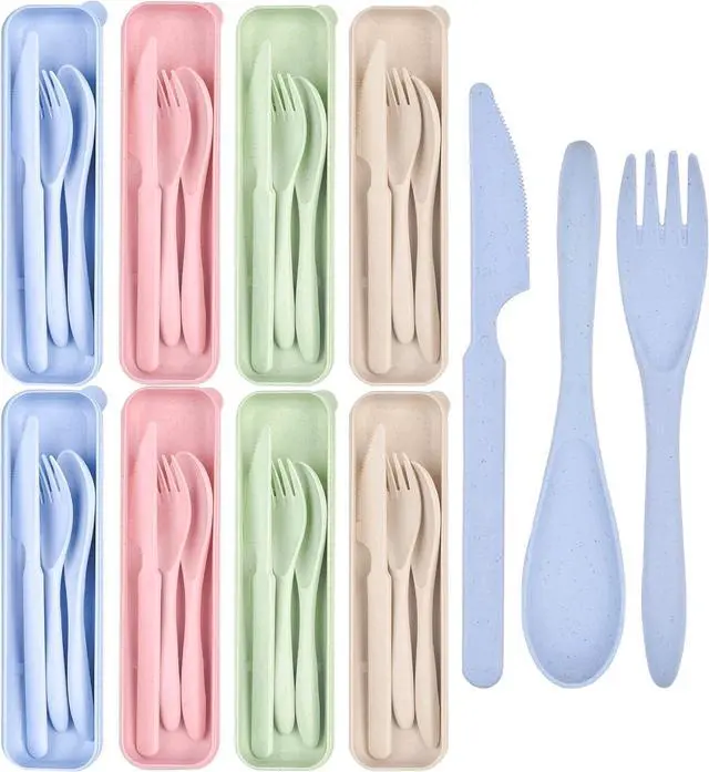 Main image of 8 Sets Portable Cutlery Set,Reusable Travel Utensils with Case