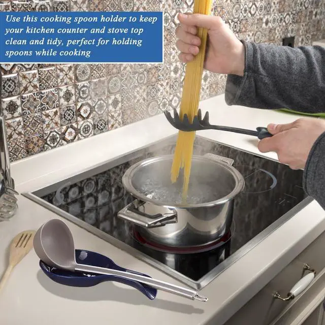 Alt view image 4 of 7 - Kyraton Spoon Rest 2 Pack, Plastic Spoon Holder For Kitchen Counter, Kitchen Utensil Rack For Spoons, Tongs, Spatulas, Spoon Rack For Hob, Dishwasher Safe