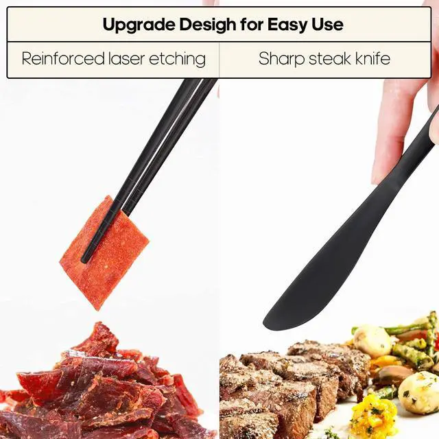 Alt view image 4 of 7 - Travel Utensils with Case, Quatish Portable Silverware Set for Work, Stainless Steel Reusable Travel Cutlery Set, Fork and Spoon Set for Camping, Picnic, Gadgets, Lunch Box for Men, Black