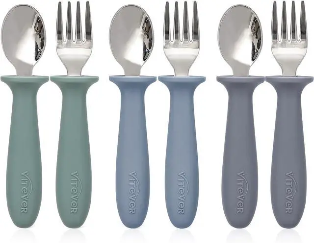 Main image of 6 Pieces Toddler Utensils, Kids Safe Spoons and Forks, Children Silverware Set with Silicone Handle, 18/8 Stainless Steel, Food-grade SiliconeBPA Free - Dishwasher Safe