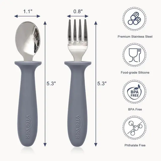 Alt view image 2 of 7 - 6 Pieces Toddler Utensils, Kids Safe Spoons and Forks, Children Silverware Set with Silicone Handle, 18/8 Stainless Steel, Food-grade SiliconeBPA Free - Dishwasher Safe