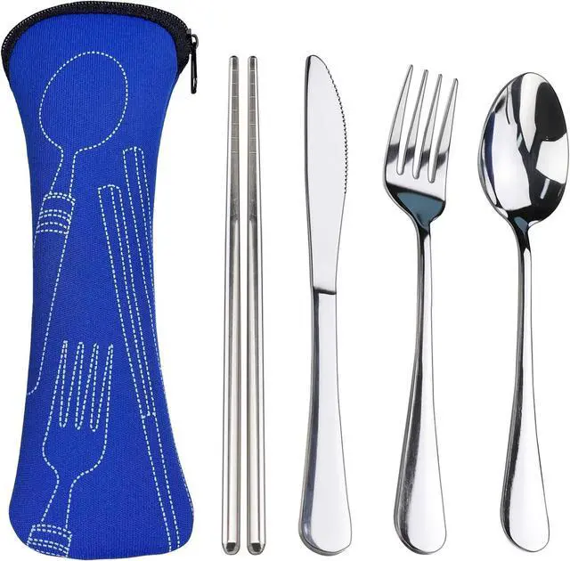 Main image of Portable Silverware Set with Case, Lengnoyp Travel Camping Utensils Set, Premium Stainless Steel Travel Cutlery Set