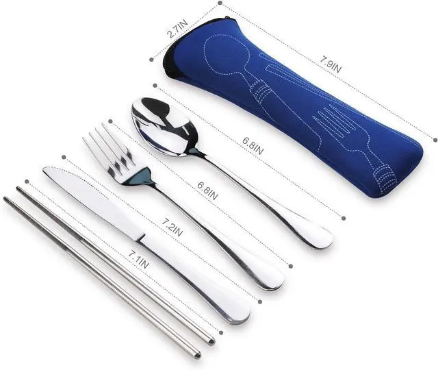 Alt view image 3 of 7 - Portable Silverware Set with Case, Lengnoyp Travel Camping Utensils Set, Premium Stainless Steel Travel Cutlery Set