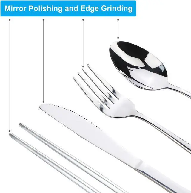 Alt view image 4 of 7 - Portable Silverware Set with Case, Lengnoyp Travel Camping Utensils Set, Premium Stainless Steel Travel Cutlery Set