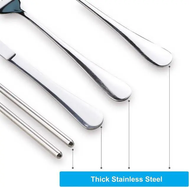 Alt view image 5 of 7 - Portable Silverware Set with Case, Lengnoyp Travel Camping Utensils Set, Premium Stainless Steel Travel Cutlery Set