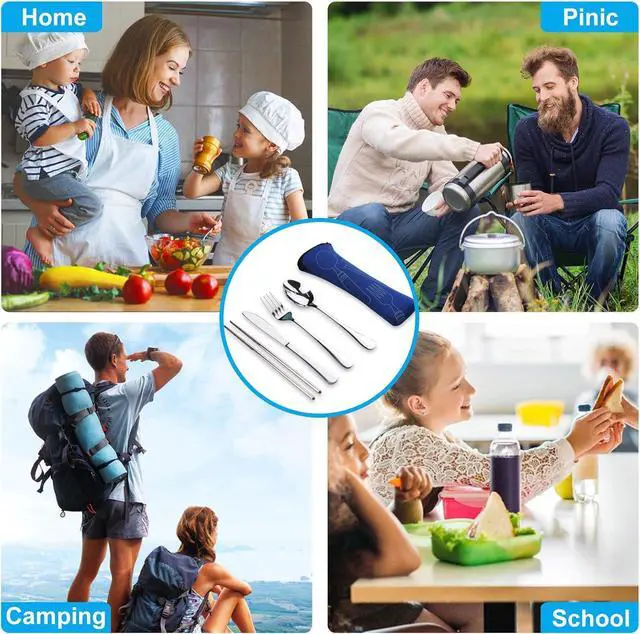 Alt view image 6 of 7 - Portable Silverware Set with Case, Lengnoyp Travel Camping Utensils Set, Premium Stainless Steel Travel Cutlery Set