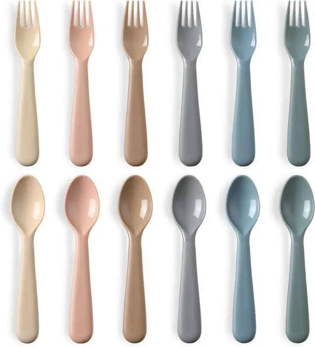Main image of 12 Pieces Toddler Utensils Set, Plastic Spoons and Forks Set for Kids, Children Safe Flatware, Plastic Reusable Cutlery, BPA Free, Dishwasher Safe