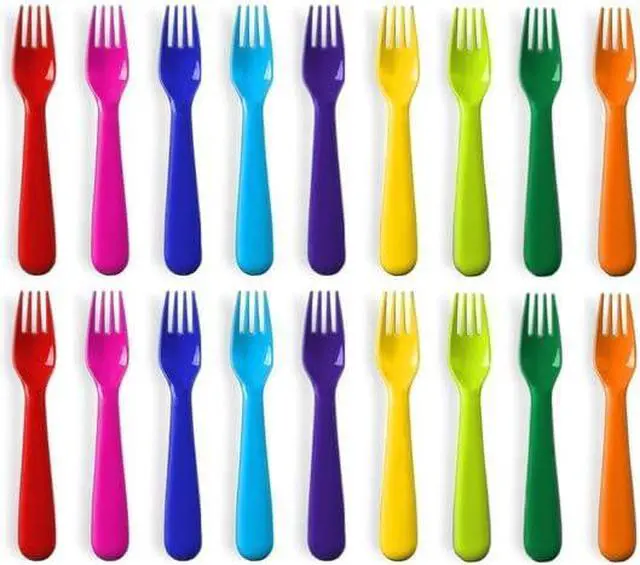 Main image of PLASKIDY Plastic Kids Fork Set of 18 -Toddler Forks BPA Free/Dishwasher Safe Reusable Children's Fork Set - Brightly Colored Toddler Forks Cutlery Flatware Set