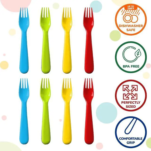 Alt view image 2 of 4 - PLASKIDY Plastic Kids Fork Set of 18 -Toddler Forks BPA Free/Dishwasher Safe Reusable Children's Fork Set - Brightly Colored Toddler Forks Cutlery Flatware Set