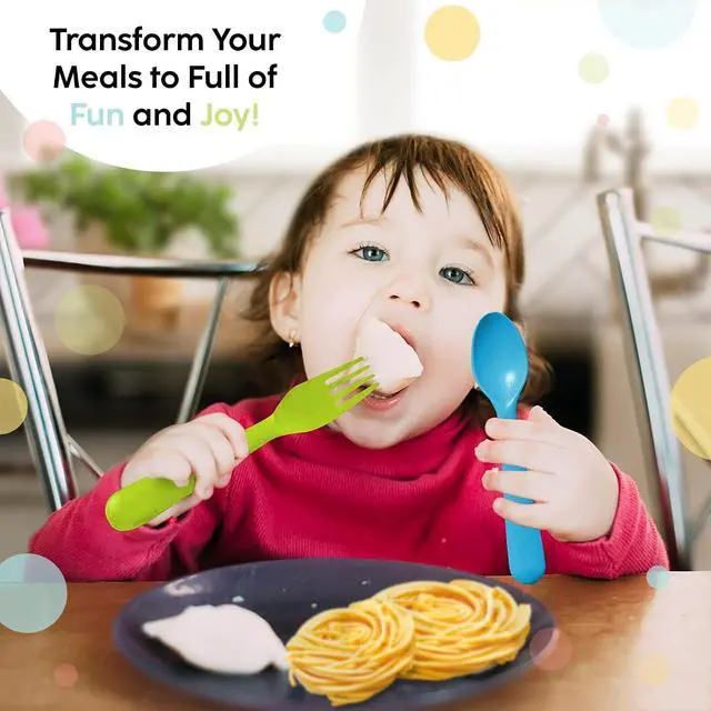 Alt view image 4 of 4 - PLASKIDY Plastic Kids Fork Set of 18 -Toddler Forks BPA Free/Dishwasher Safe Reusable Children's Fork Set - Brightly Colored Toddler Forks Cutlery Flatware Set