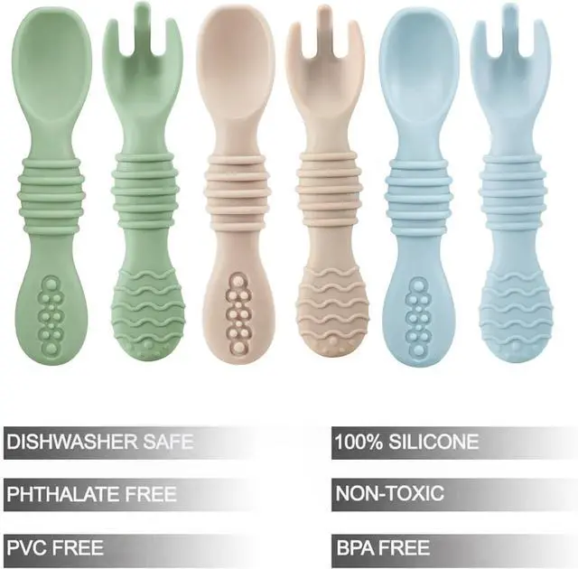Alt view image 2 of 7 - PandaEar 6 Pack Silicone Baby Spoons & Forks, Toddler Self Feeding Utensils