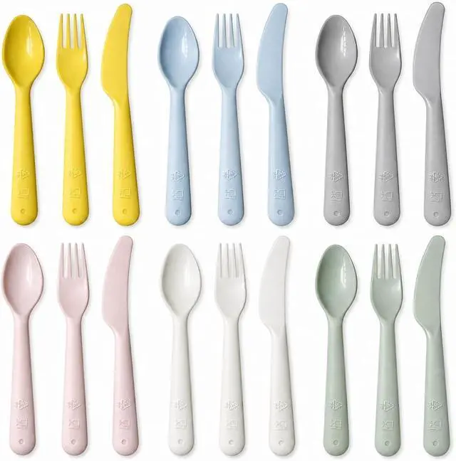 Main image of Kids Utensils Set, 18-Piece Plastic Forks, Spoons and Knives